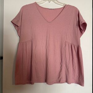 First Love Blush Pink V-Neck Short Sleeve Top